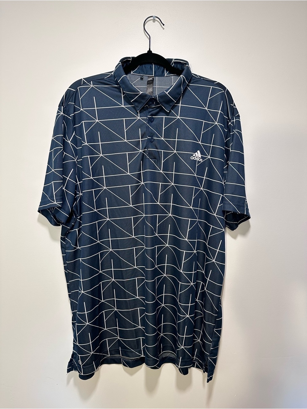 adidas Navy Golf Polo with White Geometric Lines